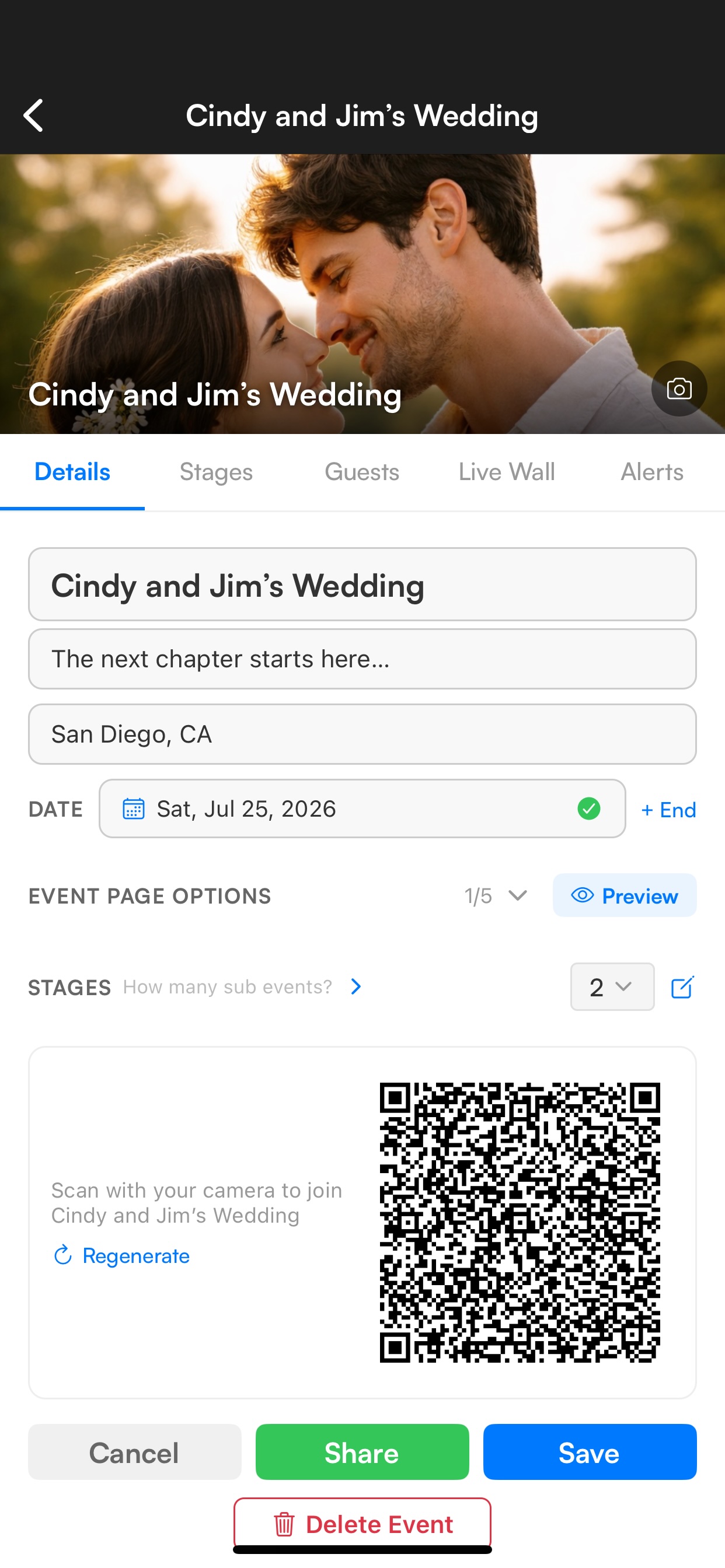 Event QR code for guests